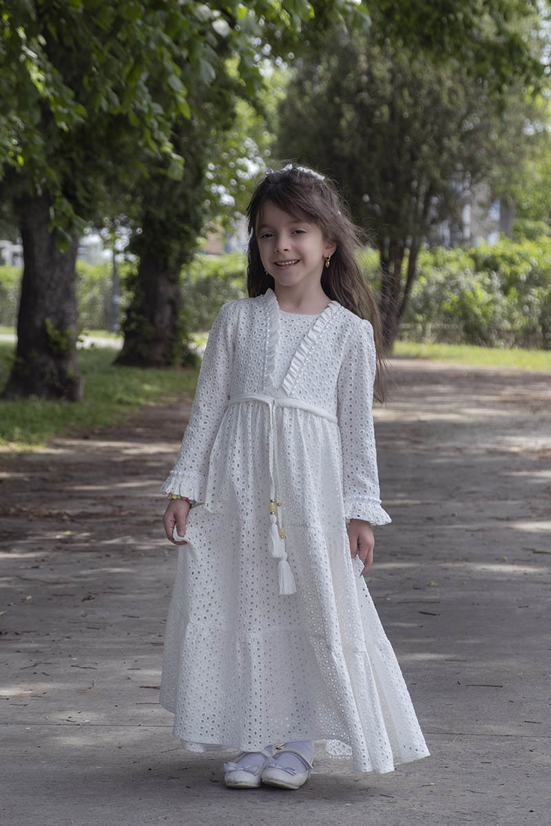 Çocuk Tesettür Elbise Biricik Model 2 Beyaz - 1