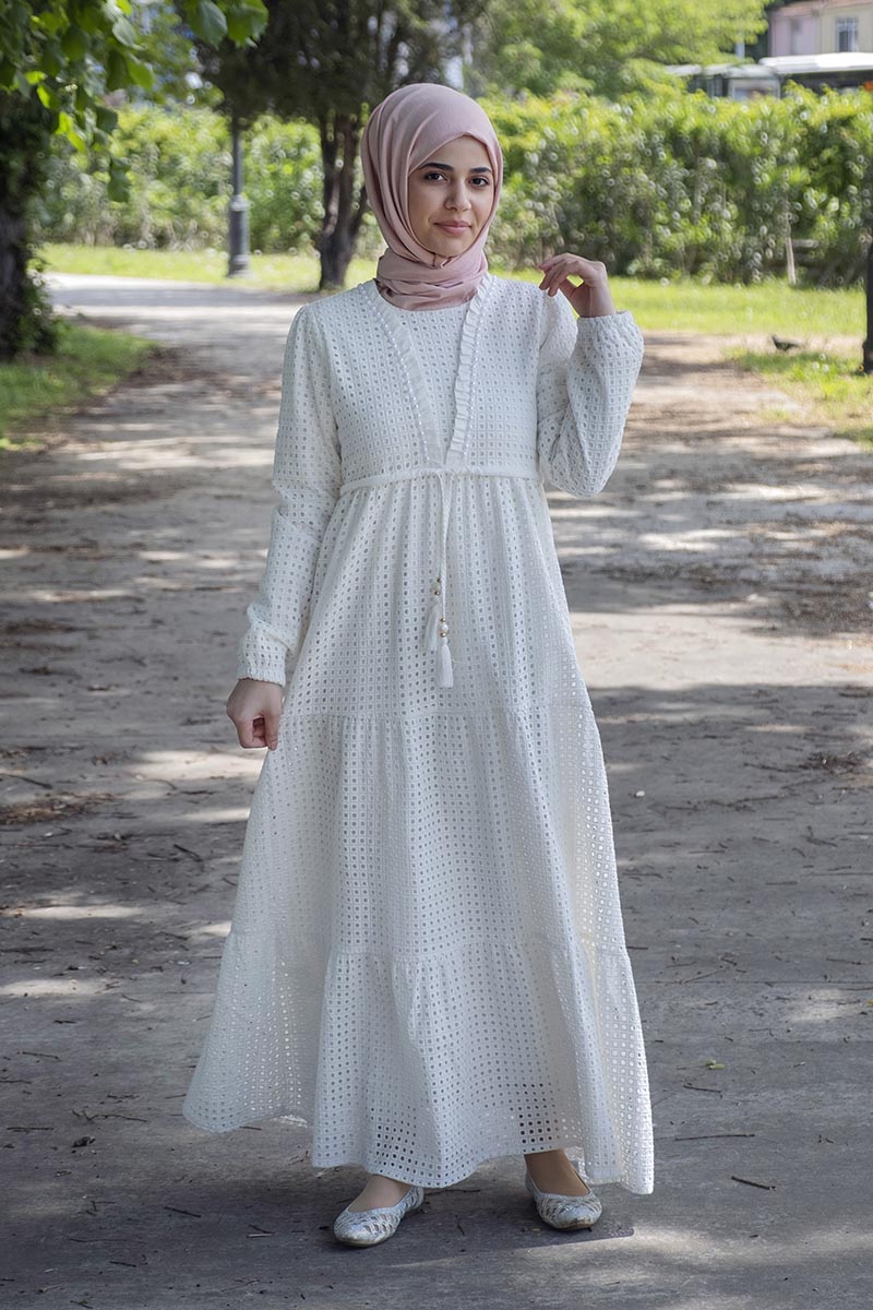 Çocuk Tesettür Elbise Biricik Model 2 Beyaz - 2